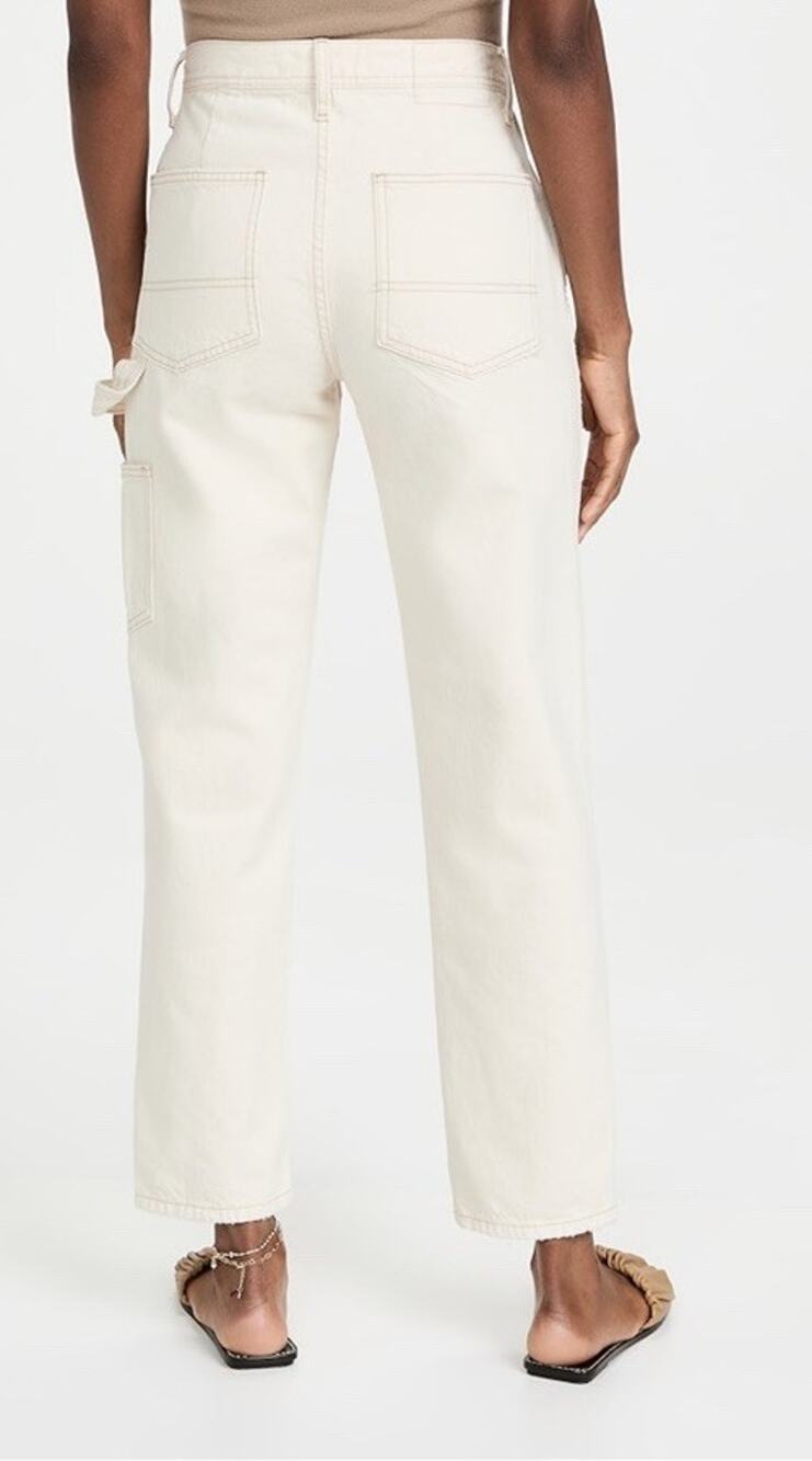 AMO Painterly Pants Women’s Size 27 Cream Ivory Straight Leg High Rise Cotton
